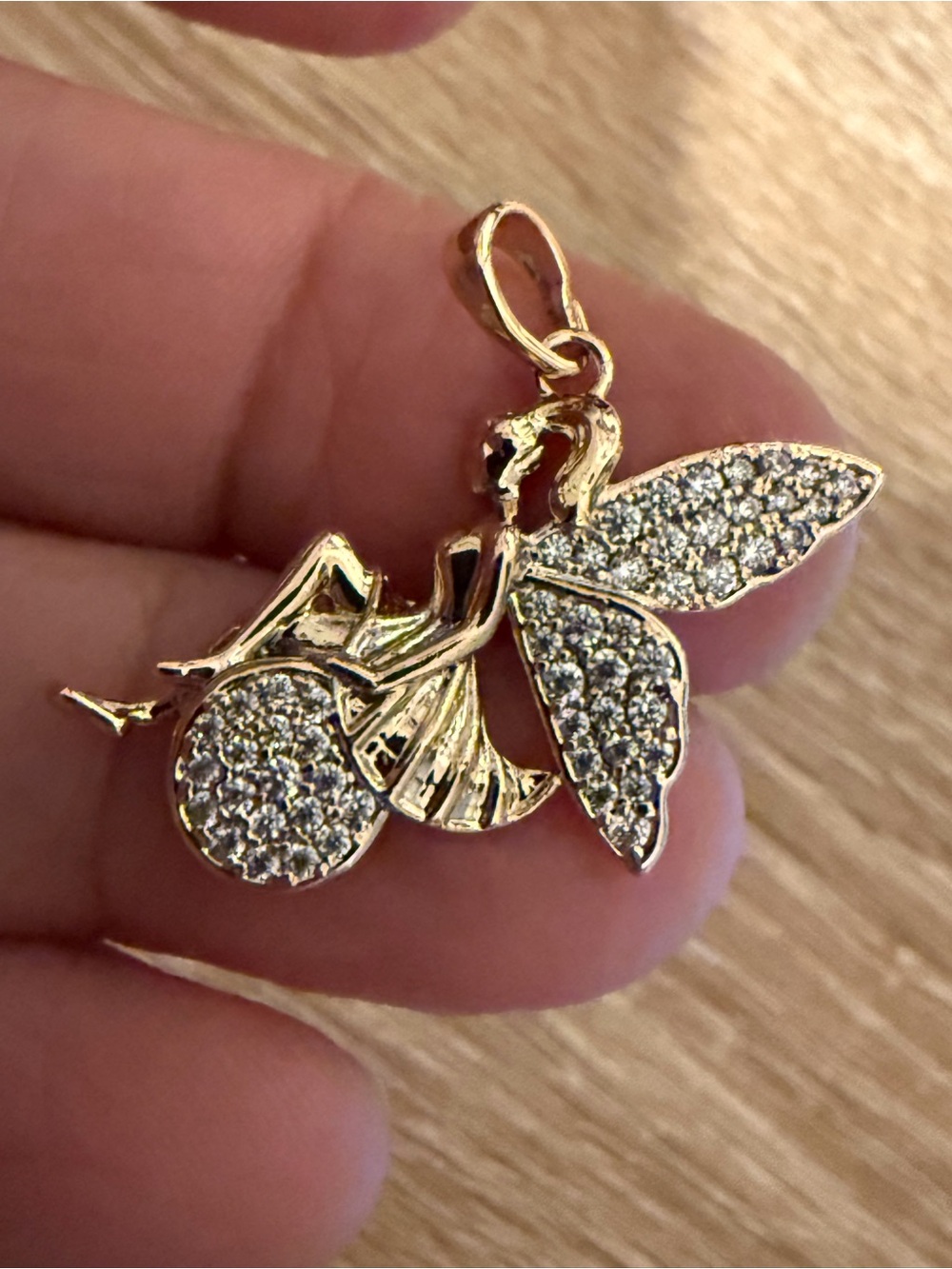 Gold Fairy Pendant Necklace Charm with Clear Crystals